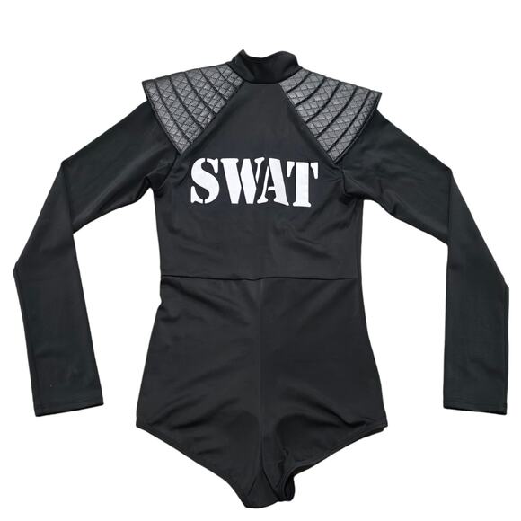 Leg Avenue Black Sexy SWAT Babe Halloween Costume Police Officer Cop Bodysuit - Picture 4 of 12